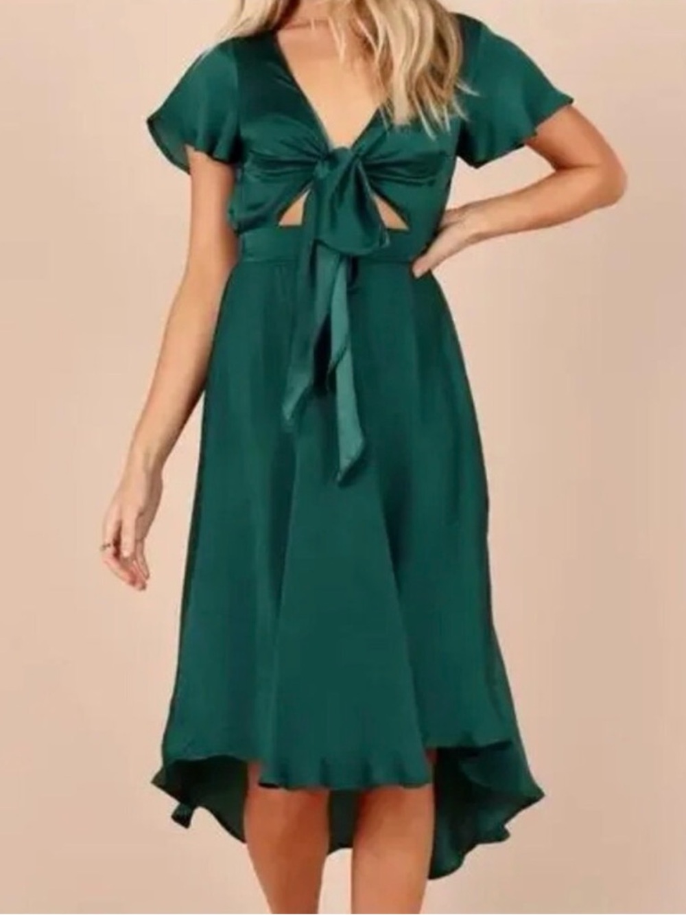 Petal & Pup Emerald Green Tie-Front Midi Dress